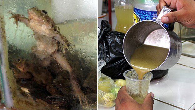 Composite image showing frog and smoothie