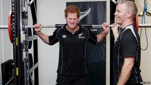 Prince Harry lifts weights at the AUT Millennium Institute
