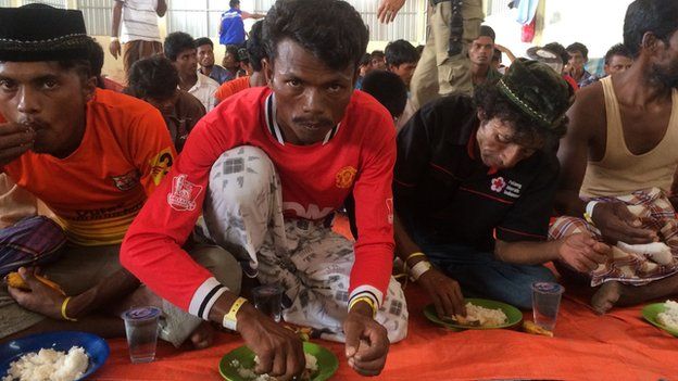 Rescued migrants in Langsa, Indonesia (17 May 2015)