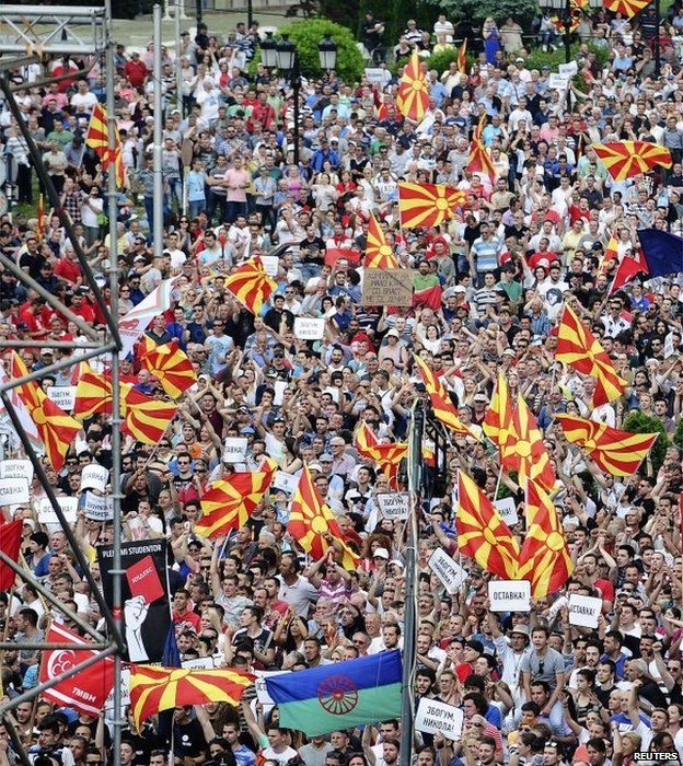 Protesters gather during an anti-government demonstration Skopje, Macedonia, on 17 May, 2015