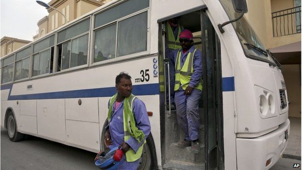Workers are now taken to shifts in buses, not lorries