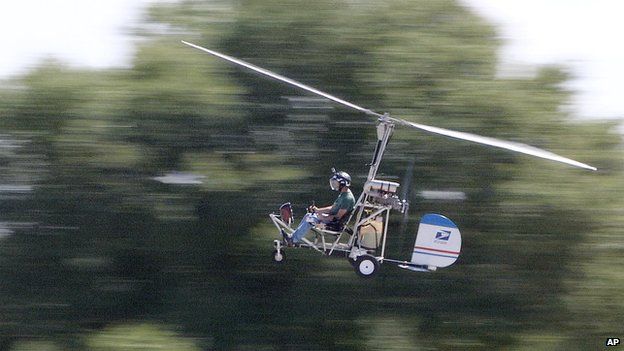 In this March, 2015, photo, Doug Hughes flies his gyrocopter near the Wauchula Municipal Airport in Wauchula, Flordia
