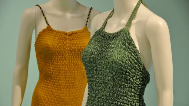 Women's gold and green knitted telescopic swimsuits, 1937/1938