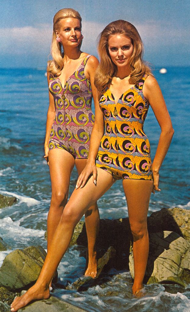 Psychedelic swimwear inspired by Art Nouveau by Oleg Cassini, for R and W H Symington, 1969
