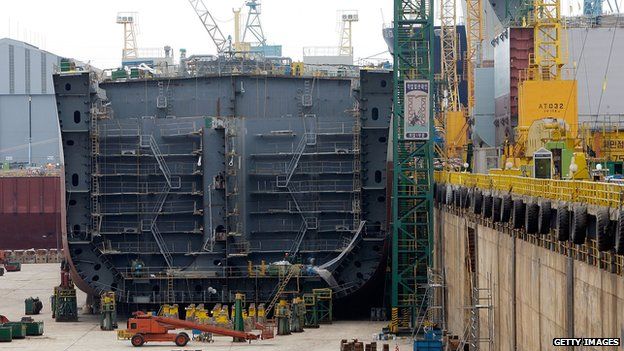 A dry dock at the shipyard