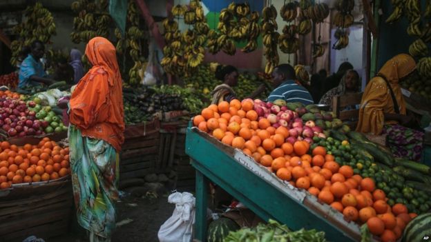 A Djiboutian woman shops for vegetables in a market in Djibouti on Monday 18 May 2015