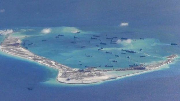 US Navy photo purportedly showing Chinese dredging vessels