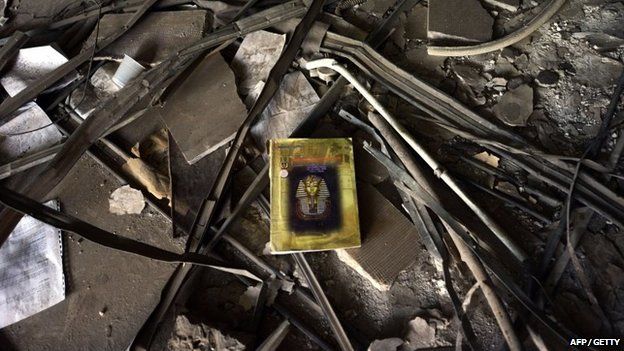 The rubble left after the demolition of the headquarters of the once-dominant party of ex-president Hosni Mubarak on 31 May 2015 in Cairo