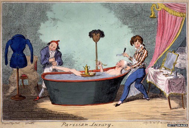 Man has bath in Paris - drawing from 1820s