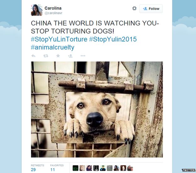 Tweet against the Yulin Dog Meat Festival