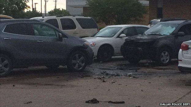 Scene near Dallas police HQ where bag exploded. 13 June 2015