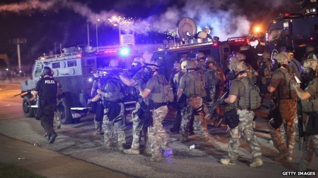 Police on streets of Ferguson (17 August 2014)