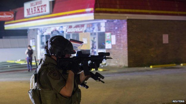 Police on streets of Ferguson (17 August 2014)