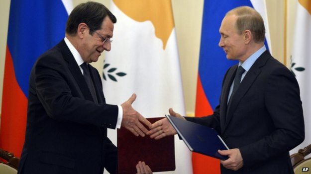 Cyprus President Nicos Anastasiades signed a military cooperation deal with Mr Putin on 25 Feb