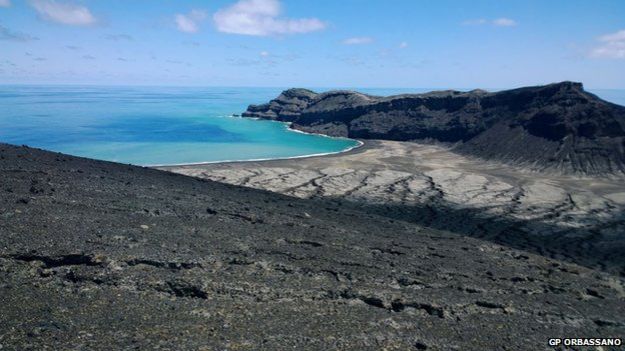 A new volcanic island rising from the Pacific Ocean - March 2015.