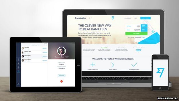 TransferWise online products on display