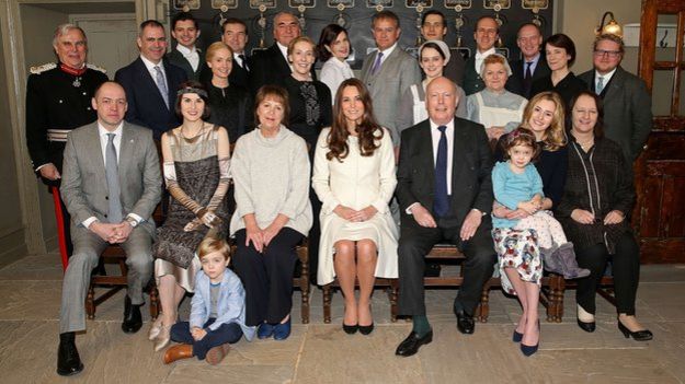 The Duchess of Cambridge (centre) with the Downton Abbey cast