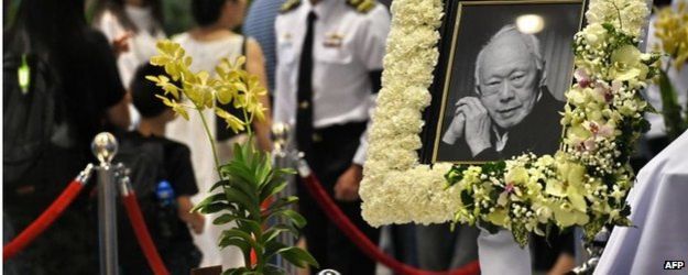 Lee Kuan Yew's orchid is displayed as he lies in state in Parliament House