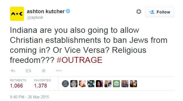 Actor Ashton Kutcher is the among celebrities who have lambasted the law on Twitter