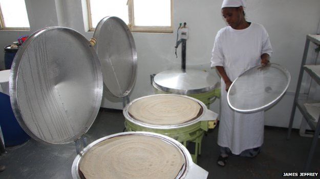 Injera being made at Mama Fresh