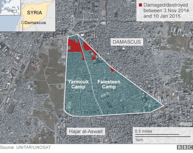Satellite image showing Yarmouk camp