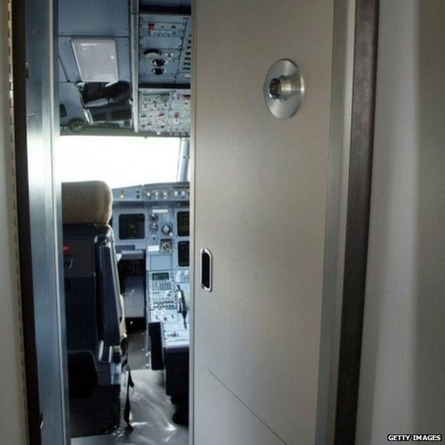 A photo taken on 23 May, 2002, at the European airplane constructor Airbus in Blagnac shows an armoured security door installed aboard an Airbus aircraft