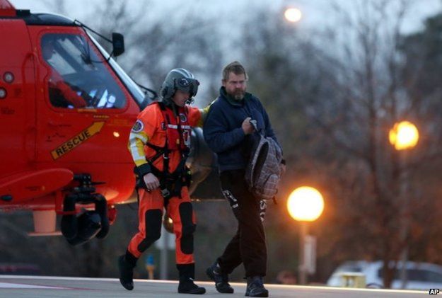 Jordan arrives at the hospital from a Coast Guard helicopter