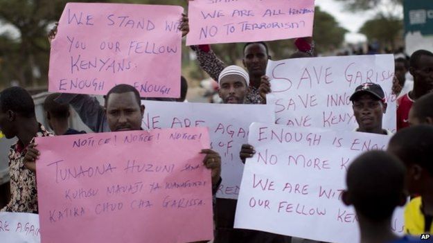 Local Muslims in Garissa demonstrate in sympathy with the victims of Thursday's attack 03/04/2015