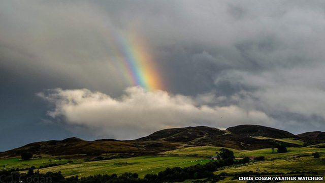 Vibrant rainbow disappearing into cloud