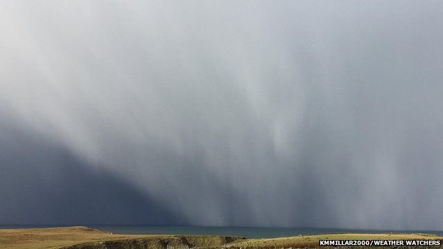 Hail showers over water
