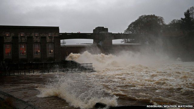 Waves being whipped up by a bridge