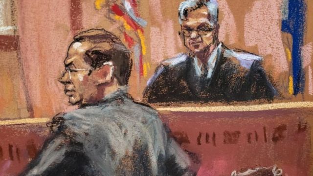 رسم للقاضي وأحد ممثلي الإدعاء خلال عملية اختيار هيئة المحلفين
