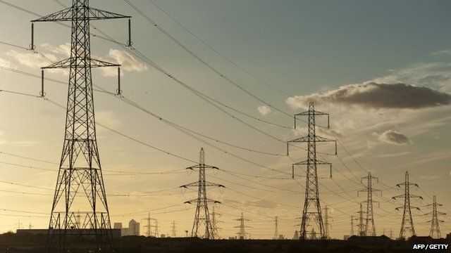 Electricity pylons are pictured near Barking Power Station in east London