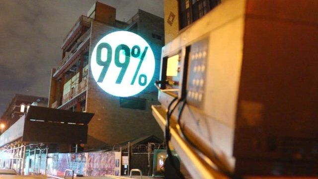 Projection on side of New York building