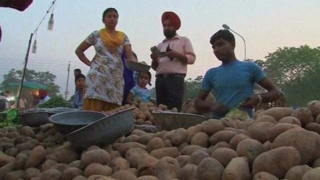 A potato market in India