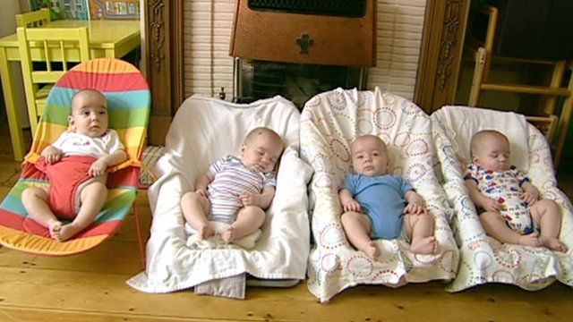 Rare identical triplets amongst quadruplets - BBC News