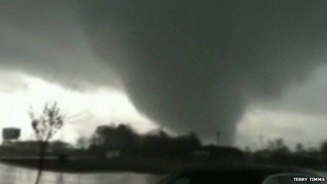 Tornado crashing through trees in Georgia USA