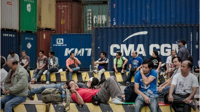 Dockers at Hong Kong's container port