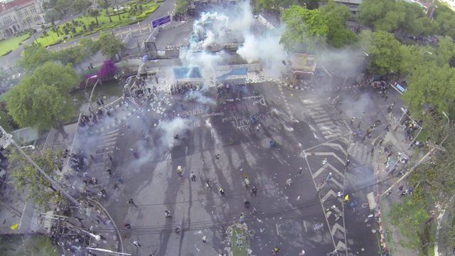 Aerial view of clashes
