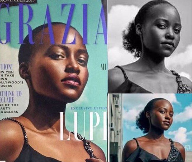 Image of Grazia front cover plus two other images of Lupito Nyong'o