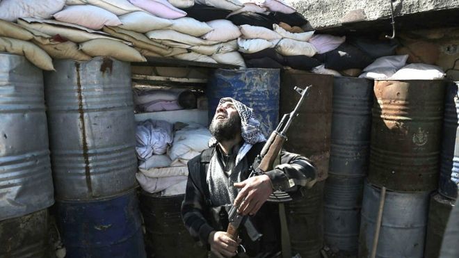 Syrian rebel fighter in the town of Arbin in the eastern Ghouta region on the outskirts of capital Damascus. 26 February 2016