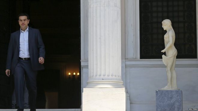 Greek Prime Minister Alexis Tsipras leaves his office in Maximos Mansion in Athens, Greece (July 9, 2015)