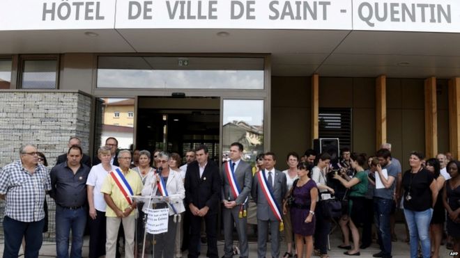 Officials and residents of Saint-Quentin-Fallavier held a minute's silence on Saturday 27 June
