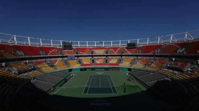 A general view of the Olympic Tennis Centre on 1 August 2016 in Rio de Janeiro, Brazil.