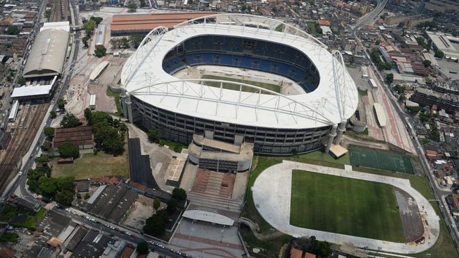 Aerial view of the Nilton Santos (Engenhao) Olympic Stadium in Rio de Janeiro