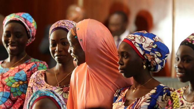 Some of the 21 Chibok girls who were released in October 2016