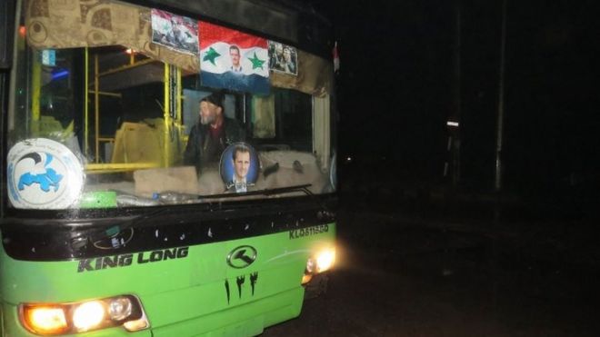 A bus brought in for evacuation from rebel-held areas in Aleppo. Photo: 13 December 2016