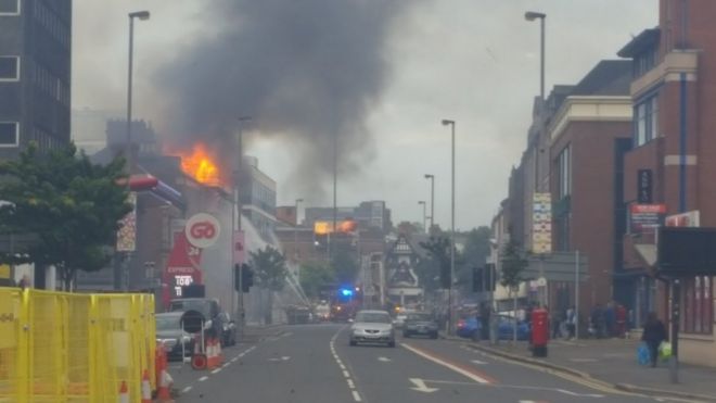 Fire crews used an aerial appliance to reach the building