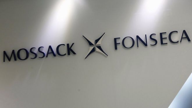 A sign with the Mossack Fonseca logo
