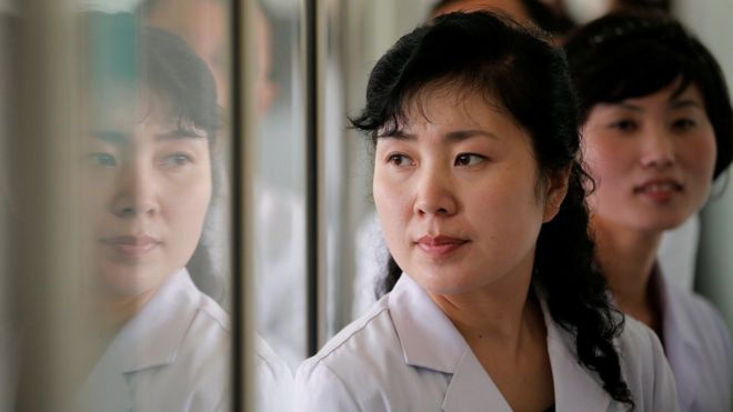 Staff at a maternity hospital in Pyongyang